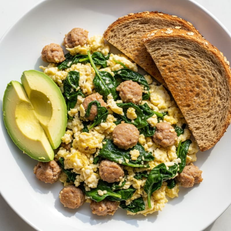 Egg White and Turkey Sausage Scramble with Spinach