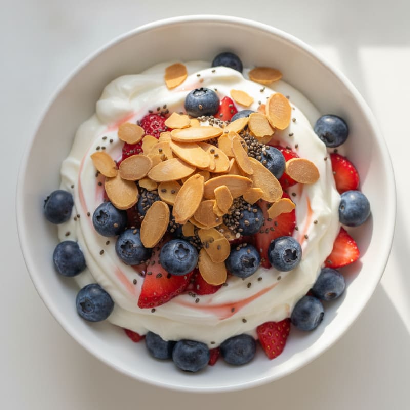 Greek Yogurt Protein Parfait with Mixed Berries and Almonds