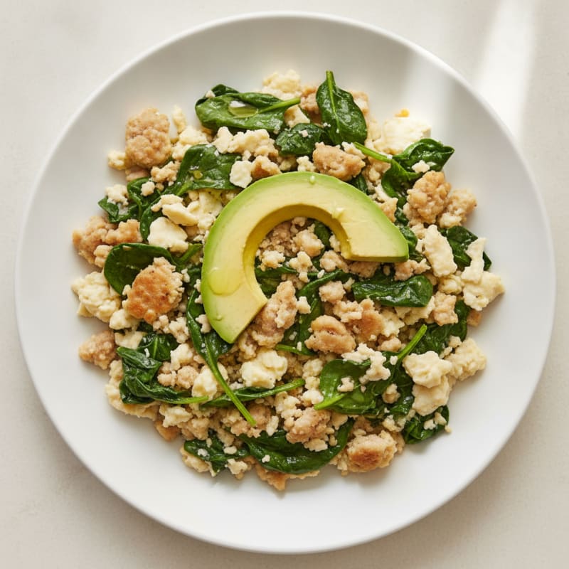 Egg White Scramble with Turkey Sausage and Spinach