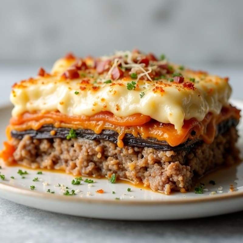Layered Eggplant and Beef Casserole with Creamy Bechamel