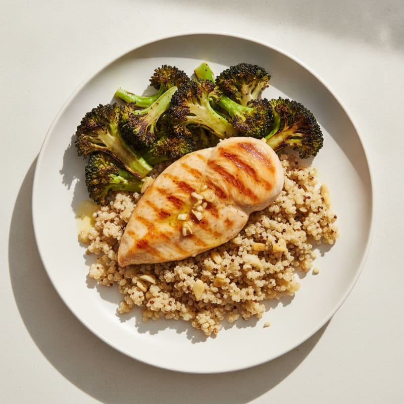 Grilled Chicken Breast with Quinoa and Roasted Broccoli