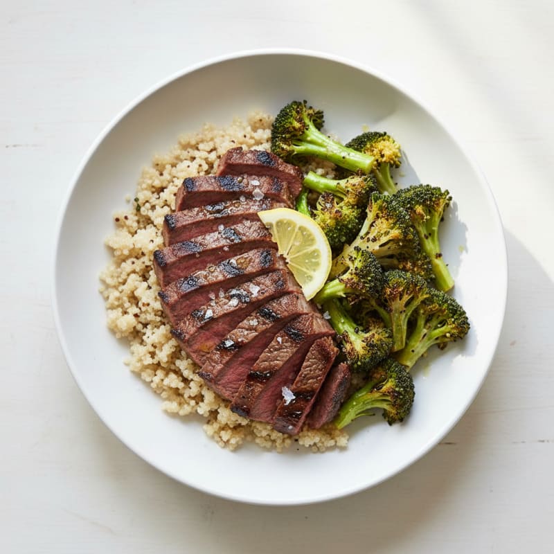 Grilled Steak and Quinoa Bowl with Roasted Broccoli