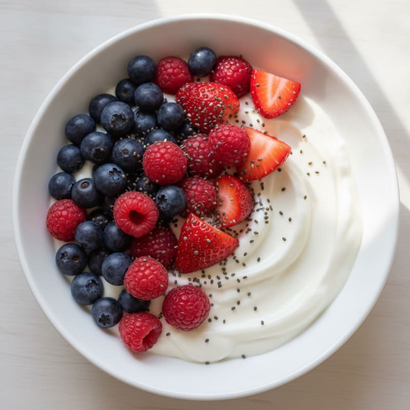 Greek Yogurt Protein Pudding with Mixed Berries