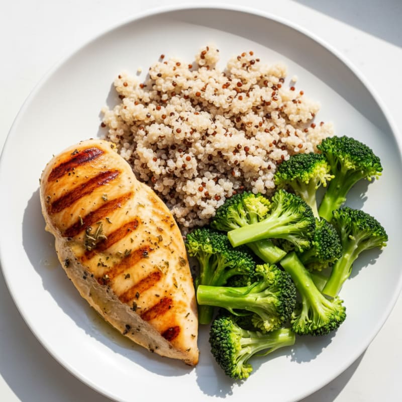 Grilled Chicken Breast with Steamed Broccoli and Quinoa