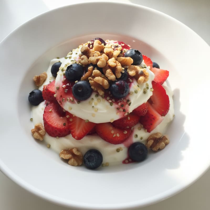 Greek Yogurt Parfait with Mixed Berries and Hemp Seeds