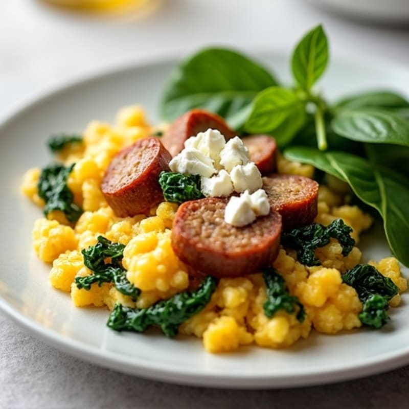 Egg White and Turkey Sausage Scramble with Spinach and Feta