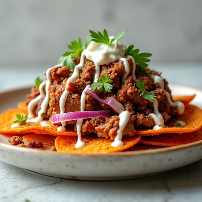 Tangy Pulled Pork with Crispy Sweet Potato Nachos