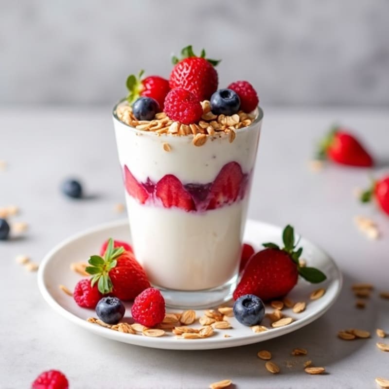 Greek Yogurt Protein Parfait with Mixed Berries and Almonds