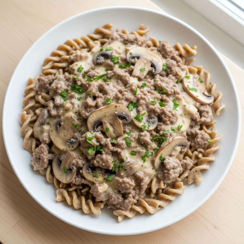Creamy Mushroom Beef Stroganoff with Tender Noodles