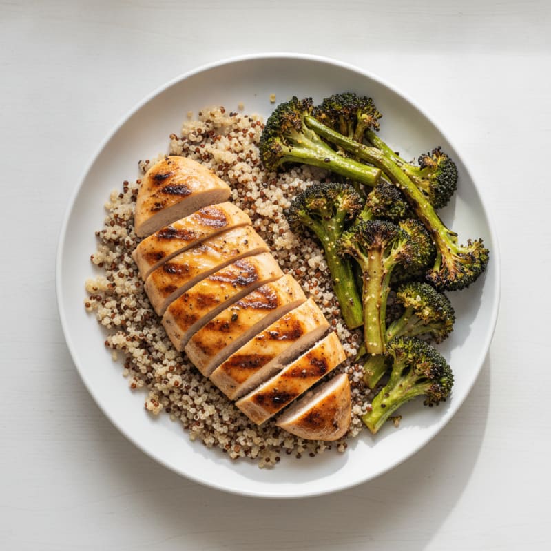 Grilled Chicken Breast with Quinoa and Roasted Broccoli