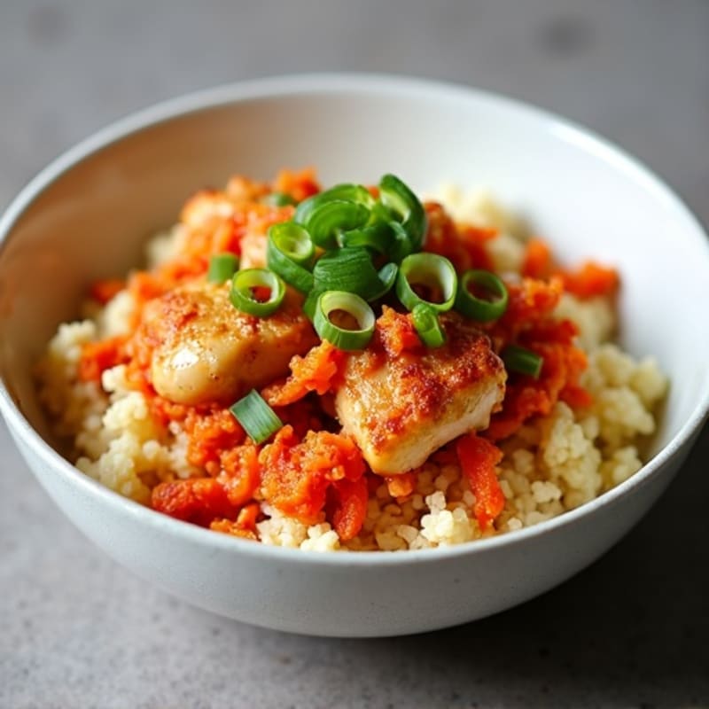Crispy Kimchi Cauliflower Rice with Lean Chicken