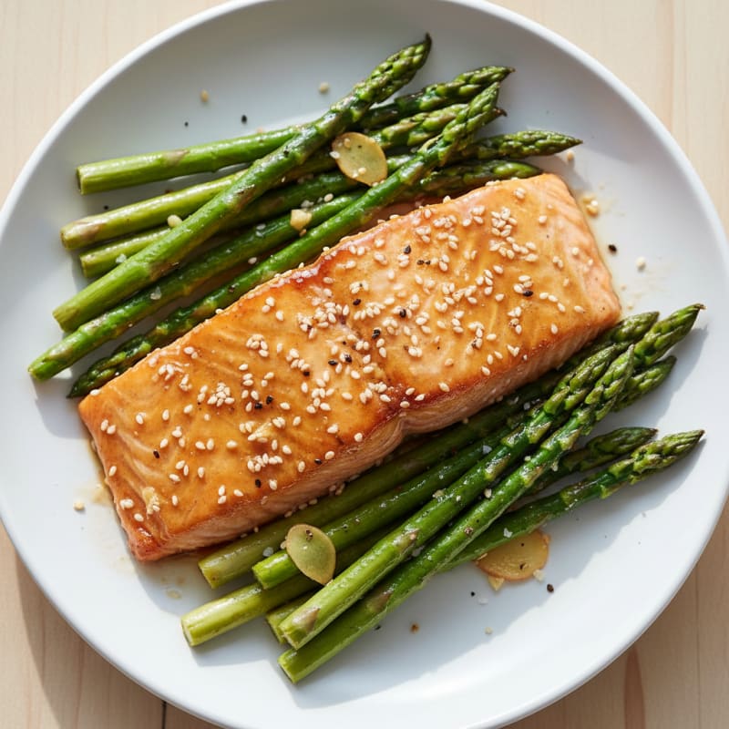 Golden Teriyaki-Glazed Salmon with Roasted Asparagus