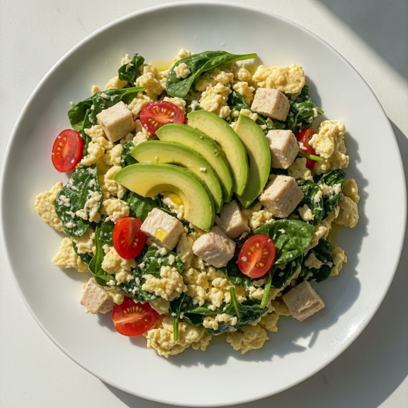Chicken Egg White Scramble with Spinach and Tomatoes