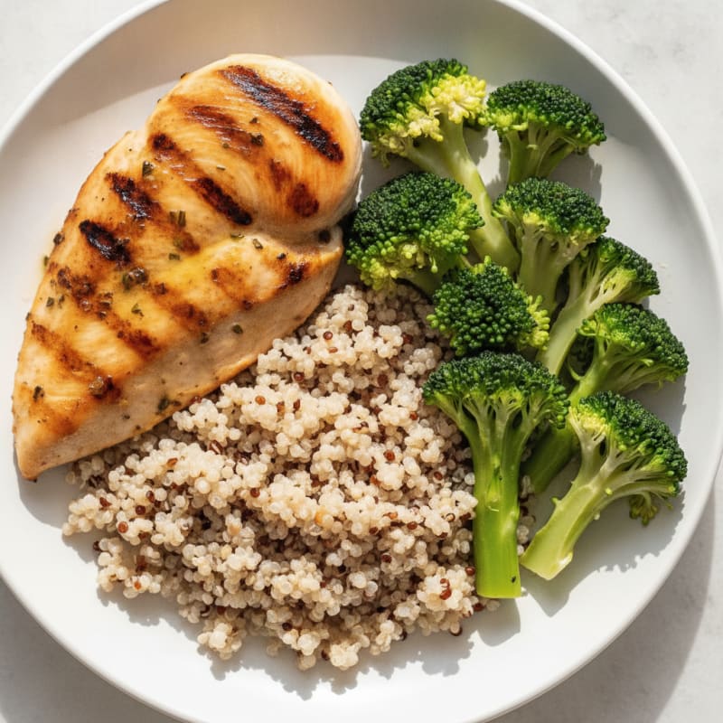 Grilled Chicken Breast with Quinoa and Steamed Broccoli