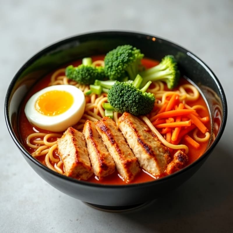 Spicy Sriracha Chicken Ramen with Fresh Vegetables