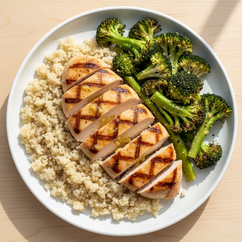Grilled Chicken Breast with Quinoa and Roasted Broccoli