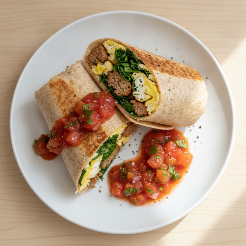 Hearty Sausage Breakfast Burrito with Salsa
