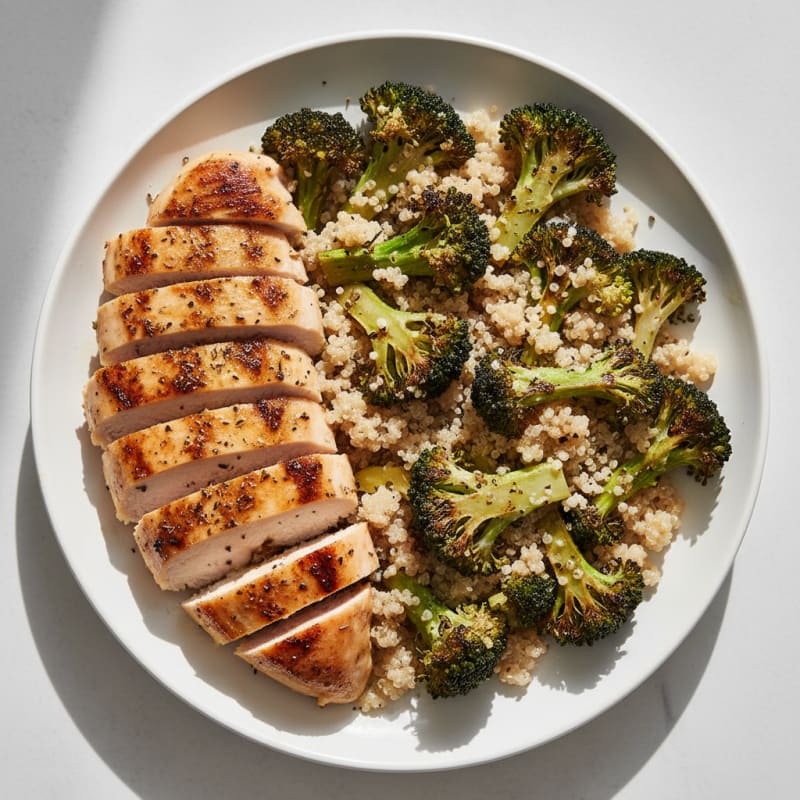 Grilled Chicken Breast with Roasted Broccoli and Quinoa