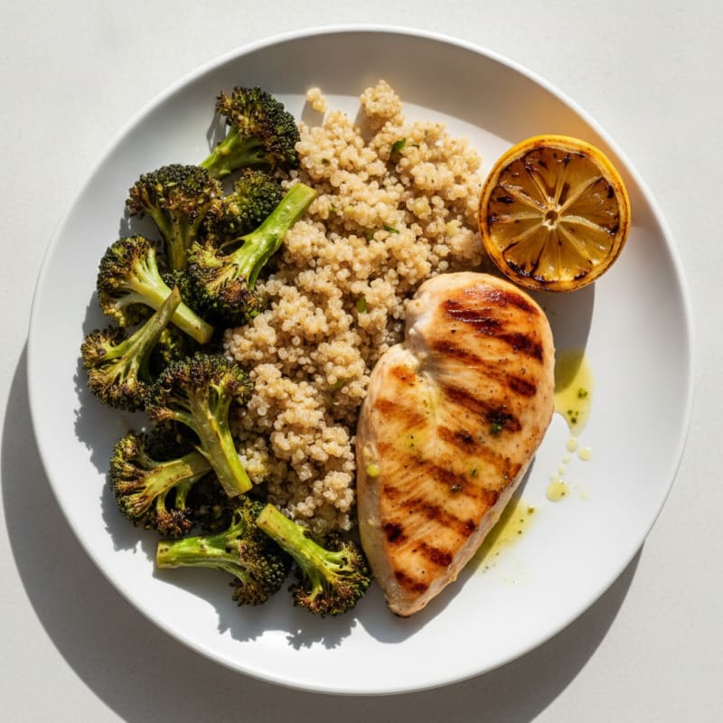 Grilled Chicken Breast with Quinoa and Roasted Broccoli