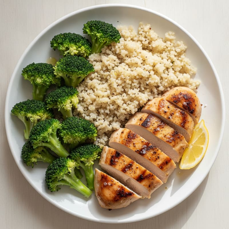 Grilled Chicken Breast with Quinoa and Steamed Broccoli