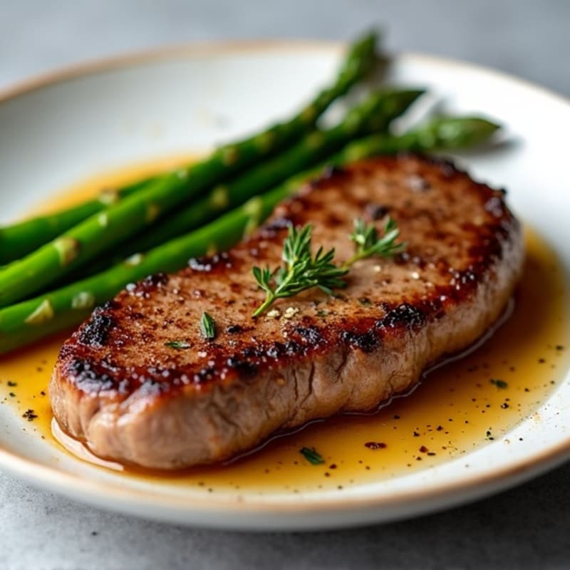 Pan-Seared Steak with Garlic Roasted Asparagus