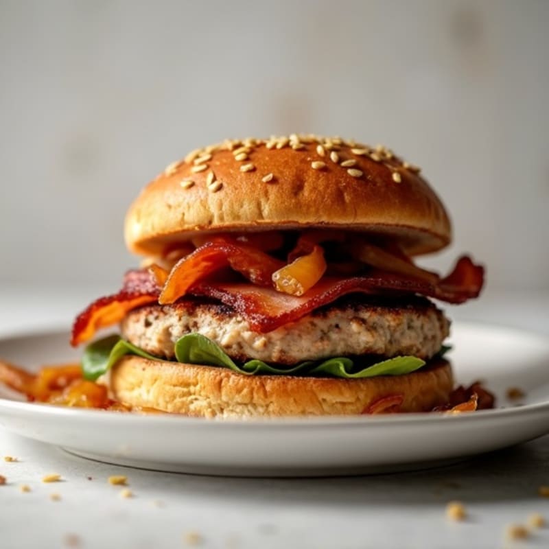 Lean Turkey-Bacon Burger with Caramelized Onions