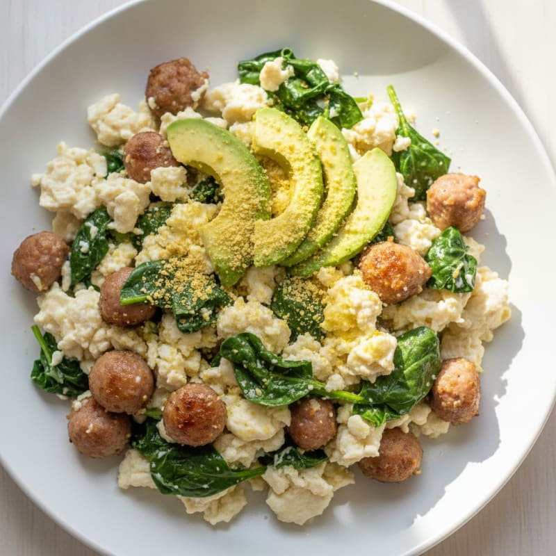 Egg White and Turkey Sausage Scramble with Spinach