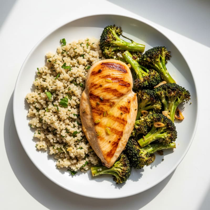 Grilled Chicken Breast with Quinoa and Roasted Broccoli
