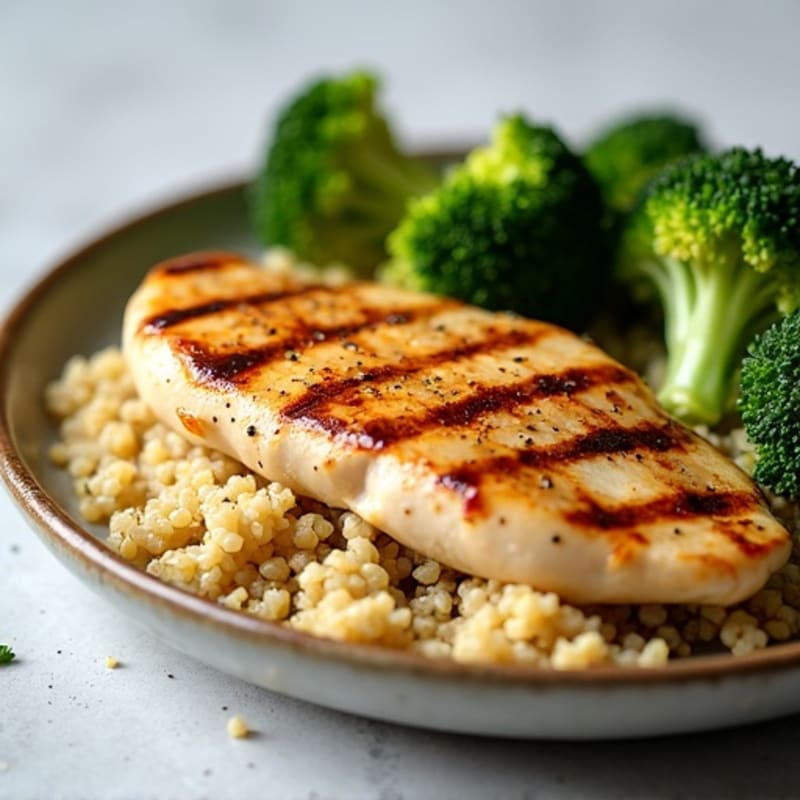 Grilled Chicken Breast with Roasted Broccoli and Quinoa