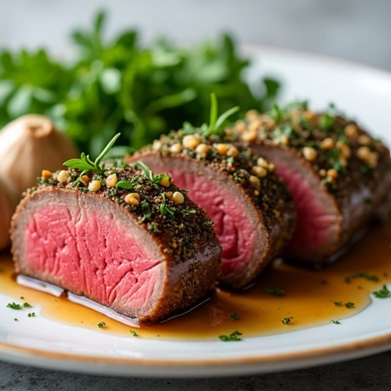Seared Beef Tenderloin with Mushroom-Herb Crust