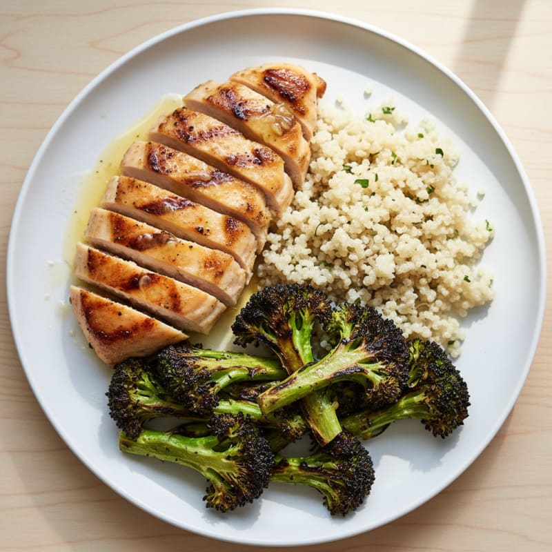 Grilled Chicken Breast with Quinoa and Roasted Broccoli