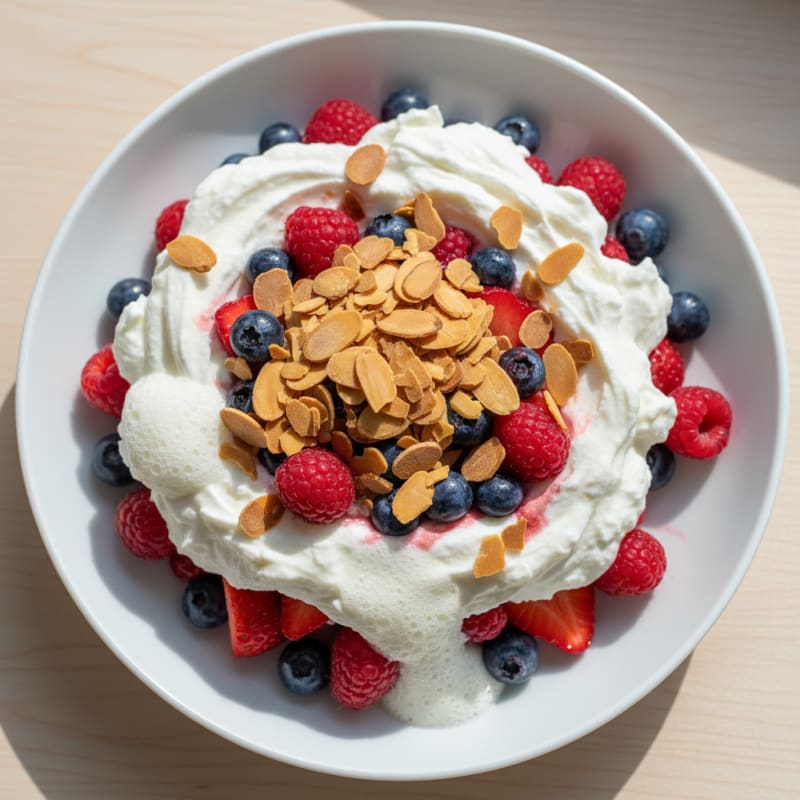 Greek Yogurt Protein Parfait with Mixed Berries and Almonds