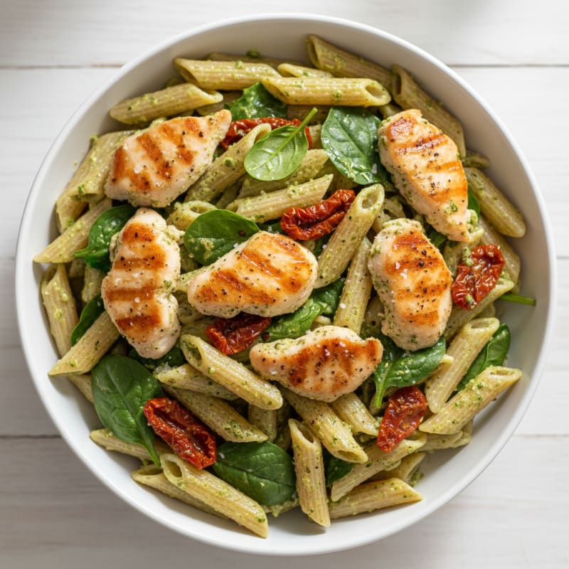 Creamy Pesto Chicken Pasta with Sun-Dried Tomatoes