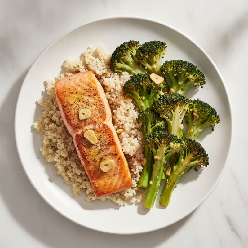 Seared Salmon with Roasted Broccoli and Quinoa