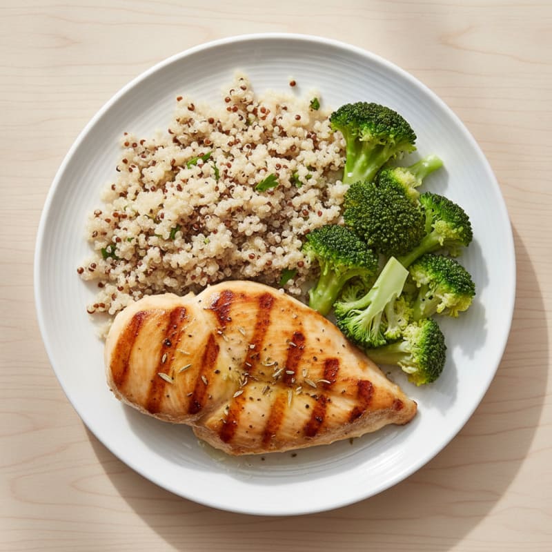 Grilled Chicken Breast with Quinoa and Steamed Broccoli