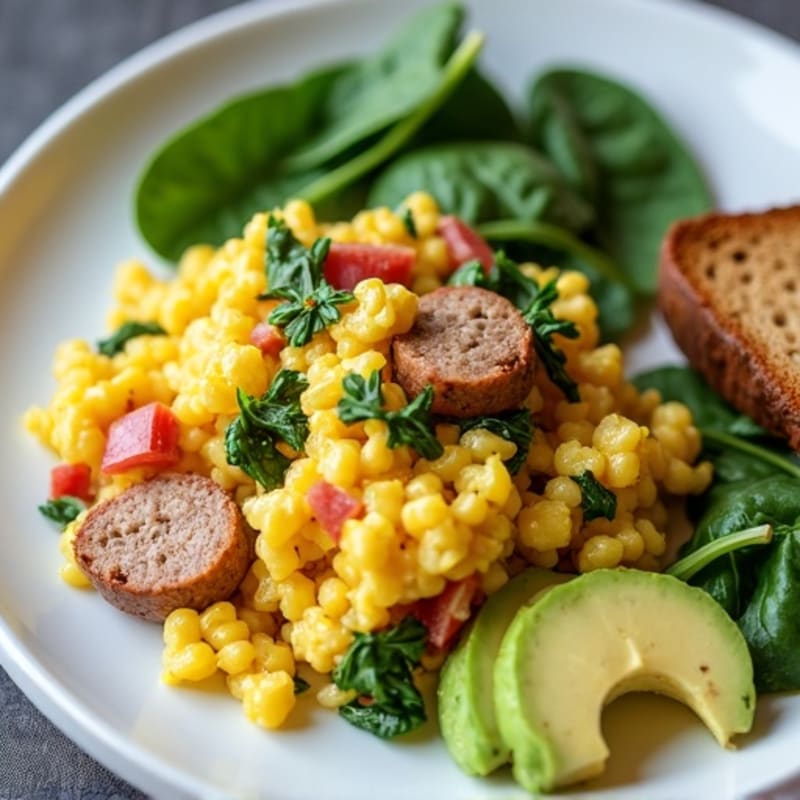 Egg White Scramble with Turkey Sausage and Spinach