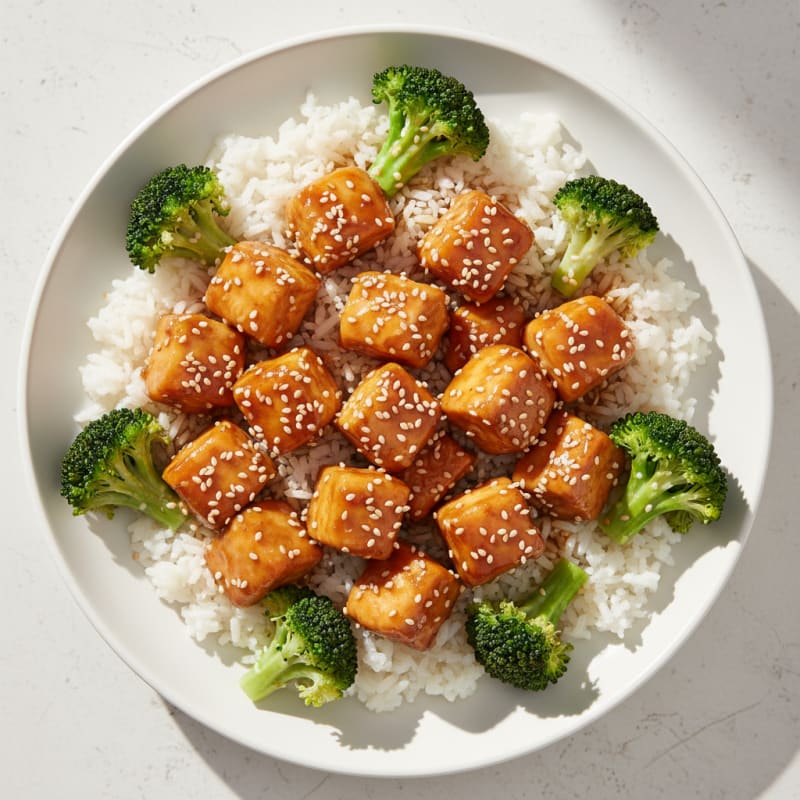 Sesame Chicken with Broccoli and Rice