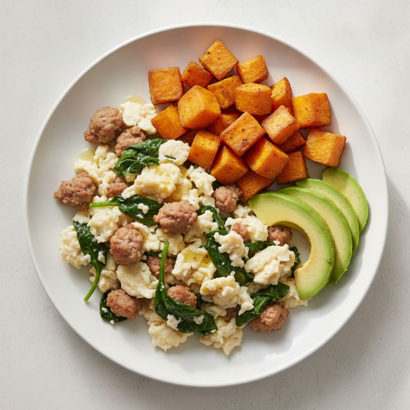 Egg White and Turkey Sausage Scramble with Spinach