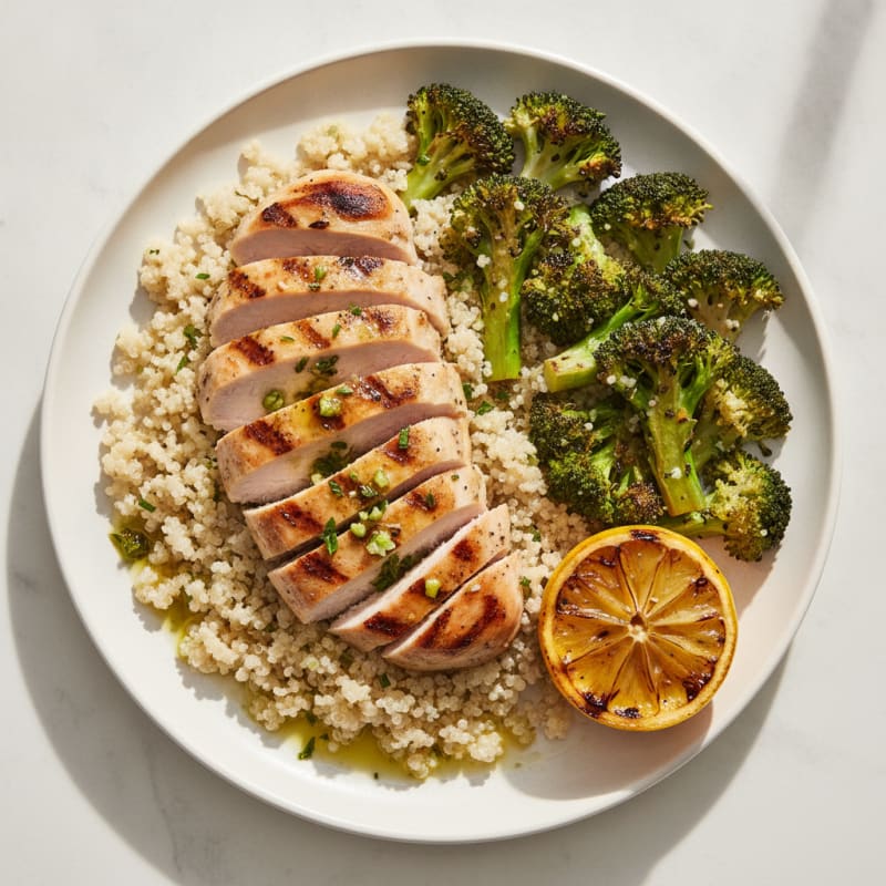 Grilled Turkey Breast with Quinoa and Roasted Broccoli