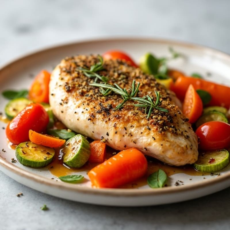Herb-Crusted Pan Seared Chicken with Roasted Vegetables
