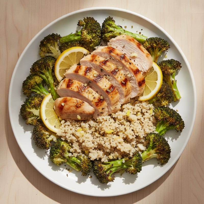 Grilled Turkey Breast with Quinoa and Roasted Broccoli