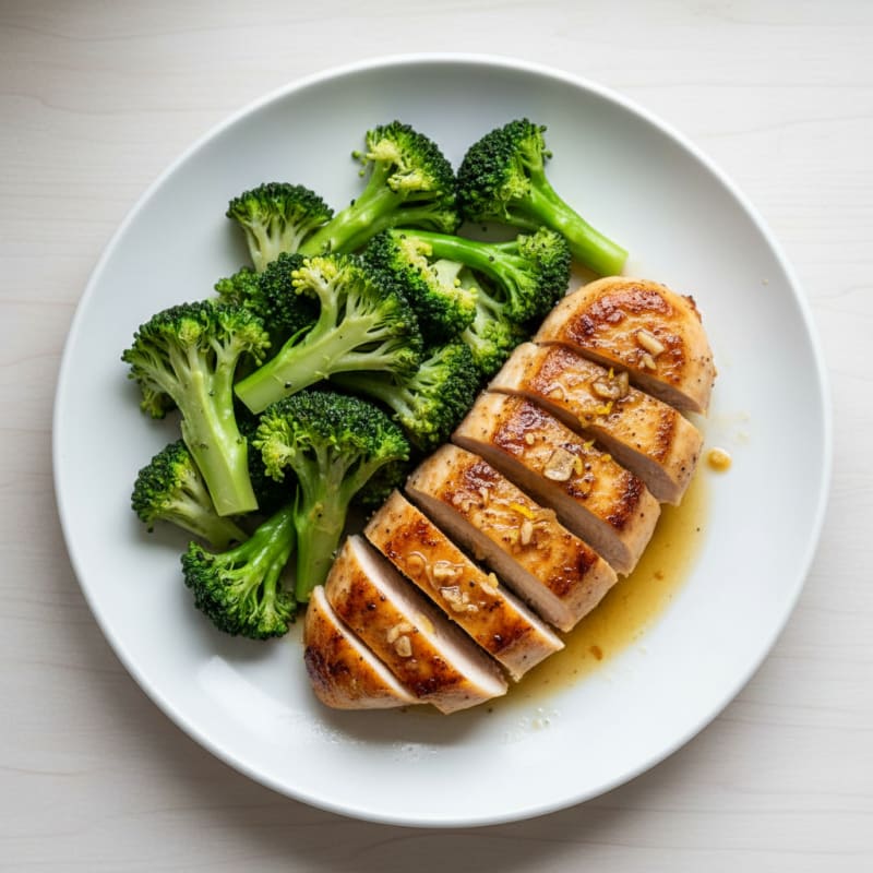 Lemon Garlic Seared Chicken Breast with Steamed Broccoli
