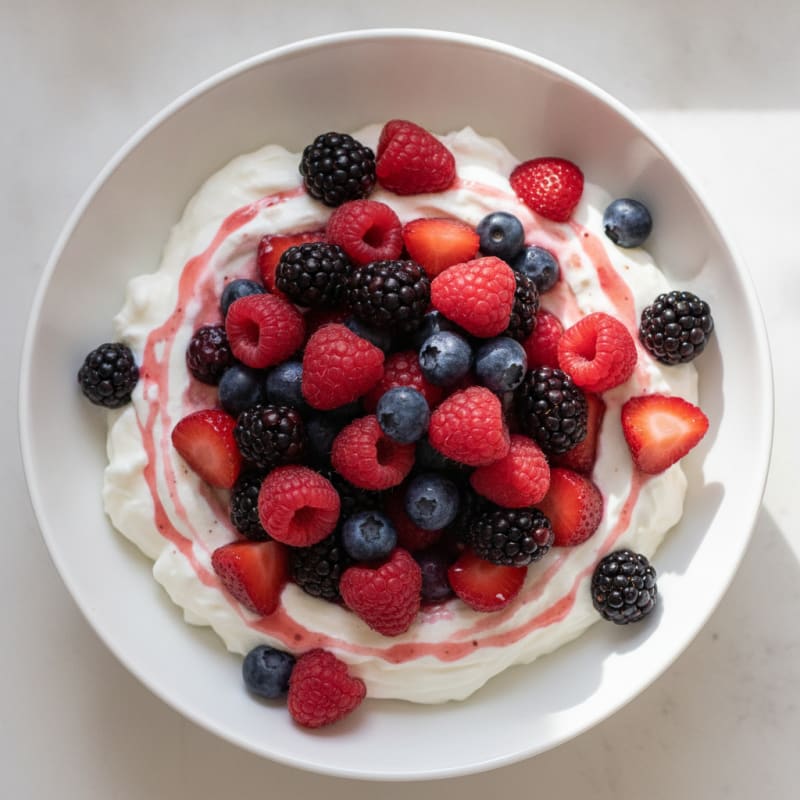 Silky Vanilla Protein Yogurt with Mixed Berries