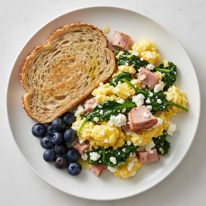 Cottage Cheese Scramble with Spinach and Smoked Turkey