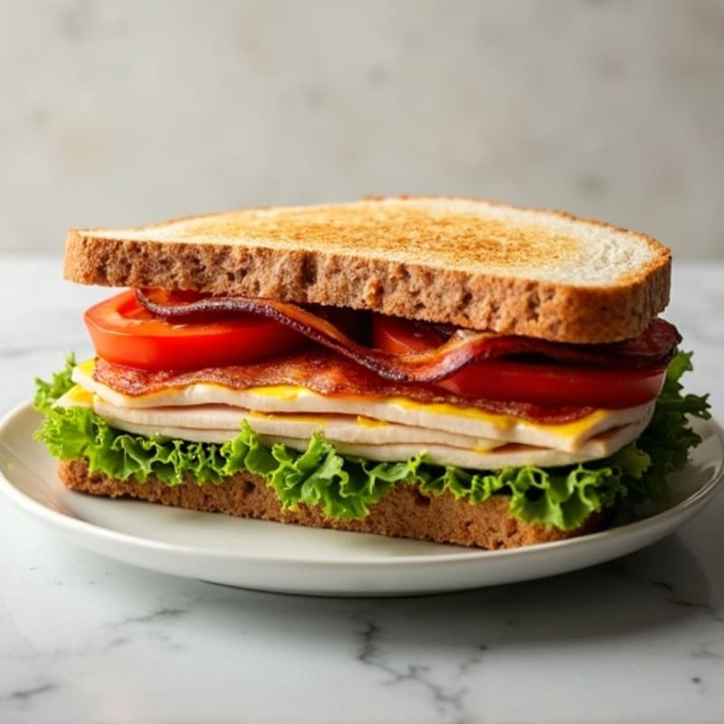 Healthy Turkey Club with Crispy Bacon and Fresh Veggies