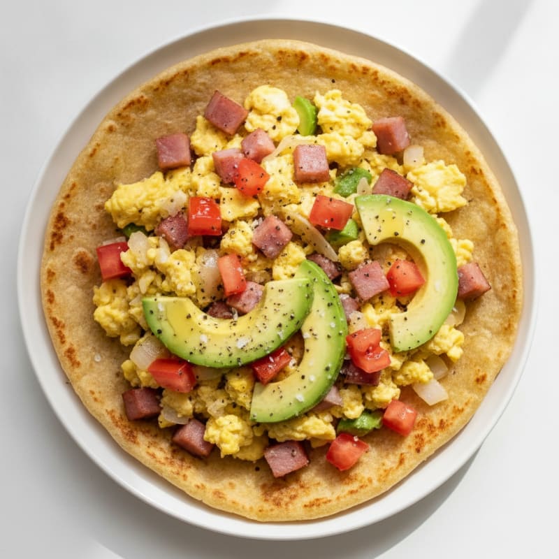 Avocado Ham Scramble Low-Carb Tortilla