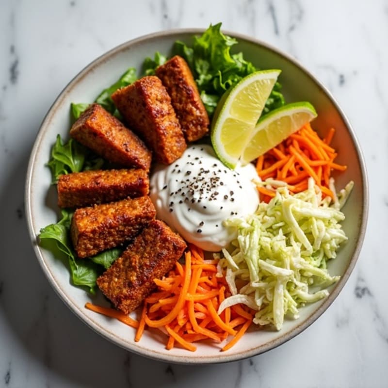 Crispy Smoky BBQ Tempeh Bowl with Creamy Slaw