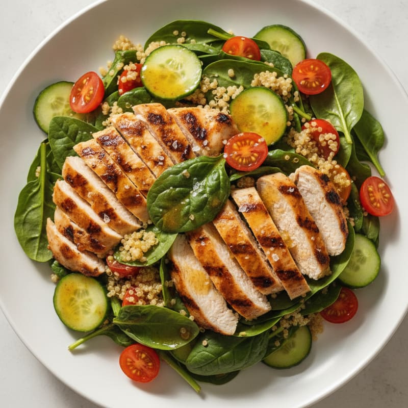 Grilled Chicken and Quinoa Salad with Fresh Spinach