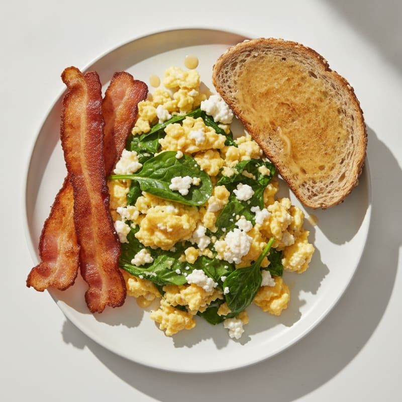 Cottage Cheese Scramble with Spinach and Turkey Bacon