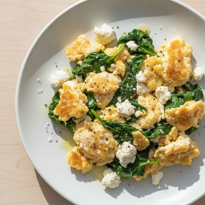 Hearty Scrambled Eggs with Spinach and Feta